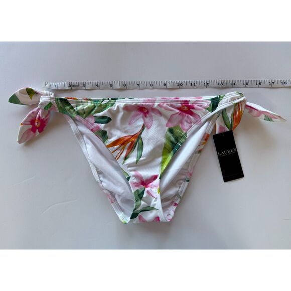 NWT Lauren Ralph Lauren Floral Side Tie Hipster Bikini Bottoms in White & Pink 6 - Picture 14 of 14